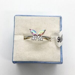 Size 7 Rainbow Silver Tone Butterfly Ring